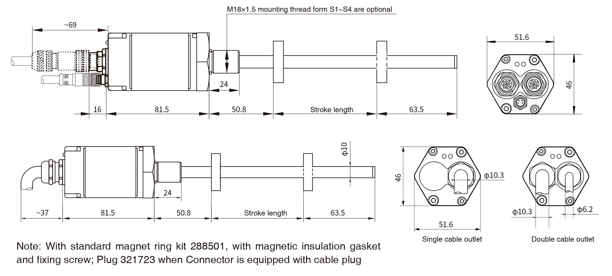 ORR-RH_RP Series Magnetostrictive Position Sensor-Profinet Output-Dimension